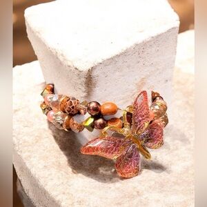 🦋Chic Butterfly Bracelet with Pink and Brown Beads